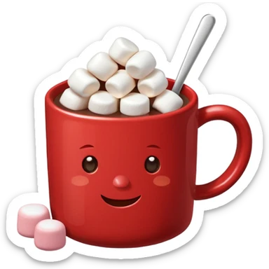 red mug of hot chocolate with marshmallows sticker