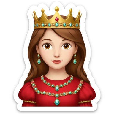 Renaissance lady – brown hair in jeweled crown, red dress with gold trim sticker