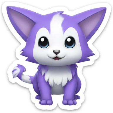 Cute cool purple white blue animal hybrid Fakemon full body sticker