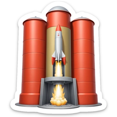 grey missile silo hatch open, and the top two thirds of a white nuclear missile launching out of the silo is shown sticker