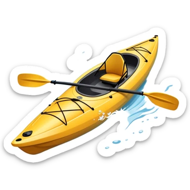 An icon showing a close-up of a sleek kayak with double-bladed paddles gliding through water. Splashes surround the boat as it cuts across a calm surface, symbolizing speed and focus. Transparent background emphasizes the dynamic and personal nature of kayak paddling. sticker