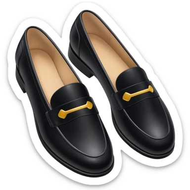 Aesthetic black loafers emoji, soft pastel minimal illustration, smooth shiny leather, delicate highlights, simple cute proportions, fashion sticker style, clean white background, soft shadow, minimal luxury vibe, high resolution, centered, sticker