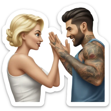 Hyper Realistic beautiful woman slapping a very handsome tattooed man sticker