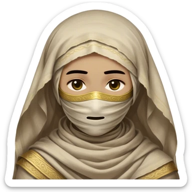 Regal and timeless, fully wrapped in meticulously aged bandages, even its face veiled in layers of ancient cloth with only faint glimpses of deep, solemn eyes peering through, adorned with faded gold accents, exuding an air of forgotten majesty and solemn duty, highly detailed, softly glowing, evoking the dignified mystery of an eternal guardian watching over lost secrets! sticker