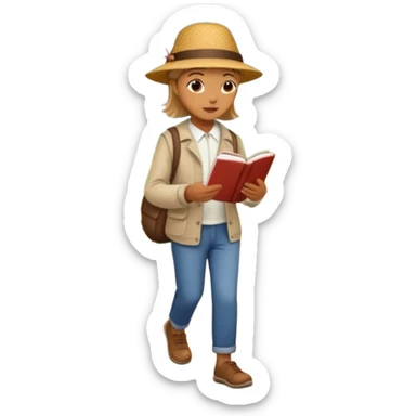 someone who's walking on a path and the person is reading a panel to learn about a flower sticker