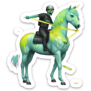 .Zombie_ Vaporwave black holographic oilslick zombie unicorn yellow caution tape graffiti Pegasus sticker