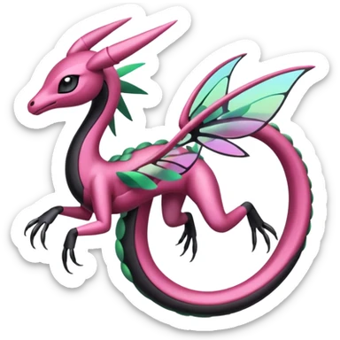 Magenta, black and white Meloetta-Flygon-Gorebyss-Salazzle-Pokémon-Fakémon-creature-fusion-hybrid sticker