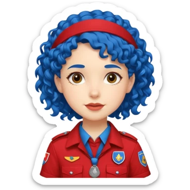 scout girl with red scout uniform, blue curly haired sticker