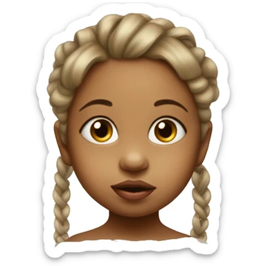 Baby girl with a pacifier in her mouth. her hair is tied up on the right and left.
 sticker