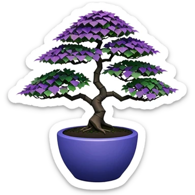  Earthenware small short squat cascading black green-violet bonsai purple maidenhair cobalt maple tree with triangular angular tiny-polygonal faceted asymmetrical originally shaped pot sticker