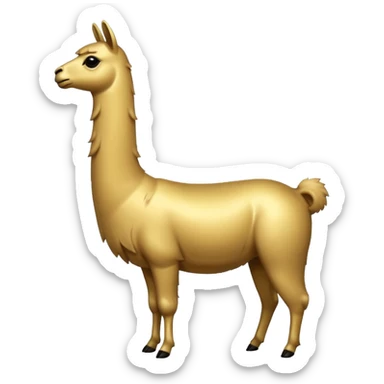 A small golden llama silhouette with a large white sign on its side sticker