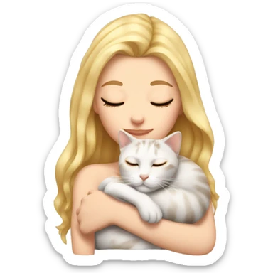 White girl blonde hair sleeping with calico kitty sticker