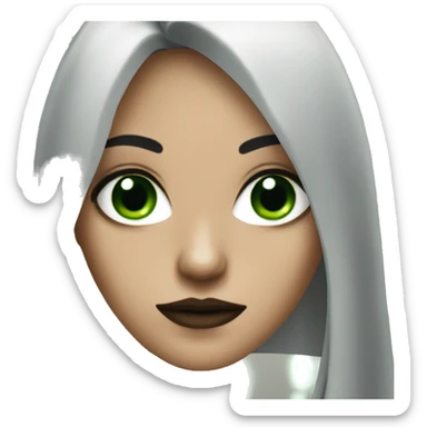 Brown goth girl with long black hair and green eyes portrait  sticker