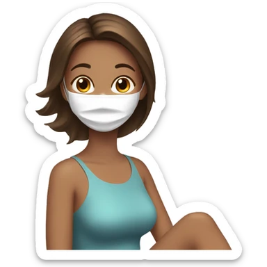 girl with face mask relaxing brown hair  sticker