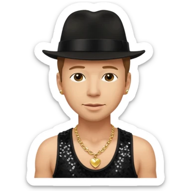 Donnie Wahlberg from NKOTB with light brown hair, black hat, black sequin tank top, necklace sticker