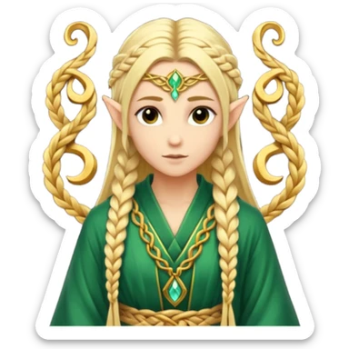mystic elf, long golden braid, glowing runes on robe sticker