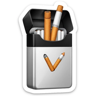 Minimalistic cigarette pack emoji, metallic black and white sticker