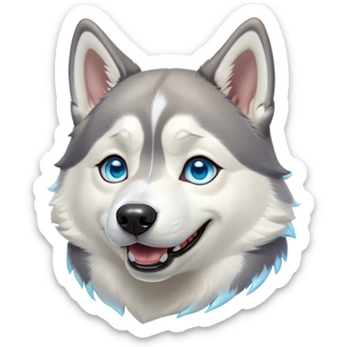 Cinematic Comical Siberian Husky Portrait Emoji, Head tilted dramatically with an exaggeratedly amused or surprised expression, featuring a striking grey and white coat with bold accents, wide, expressive icy blue eyes filled with playful disbelief, Simplified yet hilariously expressive features, highly detailed, glowing with a slightly sassy glow, high shine, dramatic yet playful, stylized with an air of cheeky mischief, bright and endearing, soft glowing outline, capturing the essence of a spirited and over-the-top companion, so meme-worthy it feels like it could side-eye its way into internet fame instantly! sticker