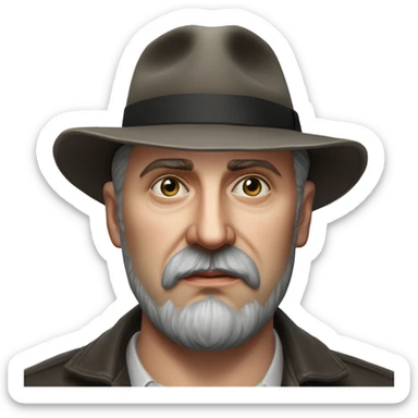 Russian writer Alexander Kuprin Photorealism A plump serious man of Slavic appearance with Small eyes with goatee beard and mustache, with a  short haircut, big detailed face, wrinkled face, wearing a fedora hat sticker