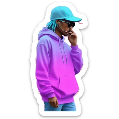 Multicoloured neon Vaporwave person smoking wearing hoodie dancing hip hop bucket hat tropical Skater fashion aesthetic baggy clothes graphic t shirt 420 sticker