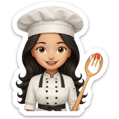a pretty tan bratz girl with black wavy long hair chef sticker