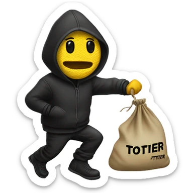 Thief stealing money bag with the word Toptier embroidered on it sticker