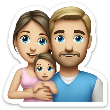 white brunette Husband and wife with blue eyes and little daughter infant sticker