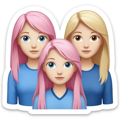 Girlfriend emoji - include 1 white girl with long light pink hair and blue eyes, 1 white girl with brown eyes and medium honey blonde hair, and 2 white girls with brown eyes and long dark brown hair, 1 white girl with blue eyes and light blonde hair,  sticker
