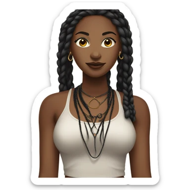 black woman with black boho braids and crop top no necklace  sticker