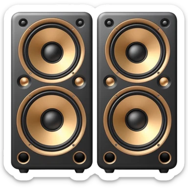 Minimal emoji icon of a modern metallic speakers, front view, detailed geometry, dark metallic body, subtle highlights, isolated sticker