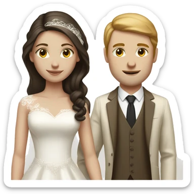 pale dark brunette girl marrying tall pale man with light brown hair  sticker
