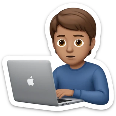 memoji of a man with a laptop in front, apple-style,modern,brown hair mid skin ton and a bit confused sticker