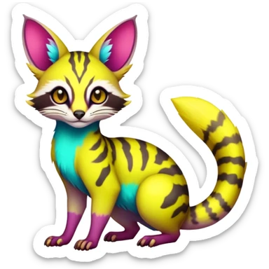  randomly colored colorful light cute lush neon-colored brightly colored Fakémon-Fionbri-Vernid-Genet-creature with markings (full body) sticker