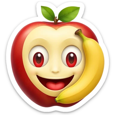 happy face with apples for eyes and banana for mouth sticker