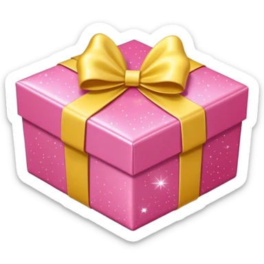 Cute kawaii sparkly shiny glossy romantic aesthetic Heart-shaped pink gift box present with yellow wrapping sticker