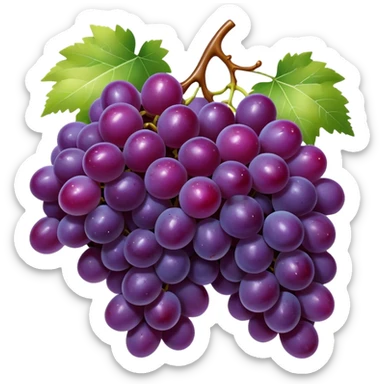 Cinematic glossy purple grapes, plump and dewy, gathered in a beautiful cluster, deep rich hues, ultra-detailed, fresh and juicy, soft glowing light. sticker