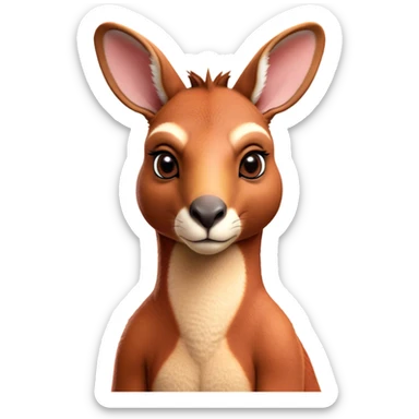 Cinematic Noble Adult Red Kangaroo Portrait Emoji, Poised and regal, with a robust, muscular build, tawny reddish fur, and a distinctive red kangaroo-shaped head featuring a slightly elongated snout, prominent ears, and keen, observant eyes, Simplified yet sharp and sophisticated features, highly detailed, glowing with a warm, sunlit glow, high shine, intelligent and commanding, stylized with an air of outback authority, focused and vigilant, soft glowing outline, capturing the essence of a watchful guardian that seems ready to bound out of the screen with effortless power! sticker