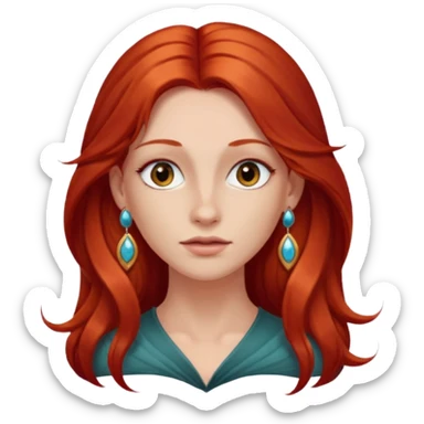 une personne joli, aved des cheveux long roux, des boucles d'oreilles de face dans un rond  sticker