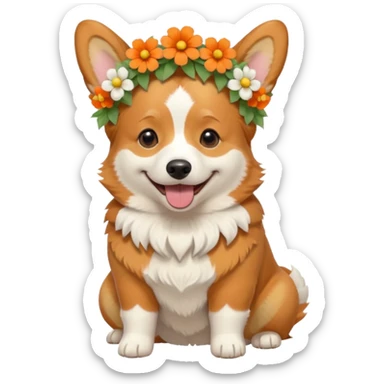 Corgi dog wearing a flower crown full body sticker