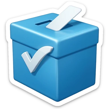 Blue box with a white check mark in the middle of the blue box that is a little bit tilted to the right and its 1d sticker