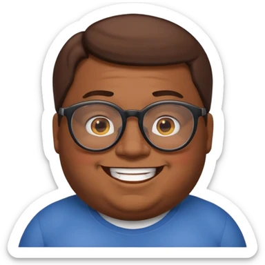 Create a fat emoji man with brown hair and black glasses sticker