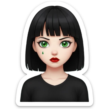 Guria com cabelo preto franjinha sangrando olhos verdes  fundo preto e um piercing bridgepiercing sticker