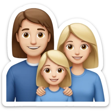 happy pale white  four person family with one brown hair dad, one brown hair mom, one blonde girl, and one brown hair girl sticker