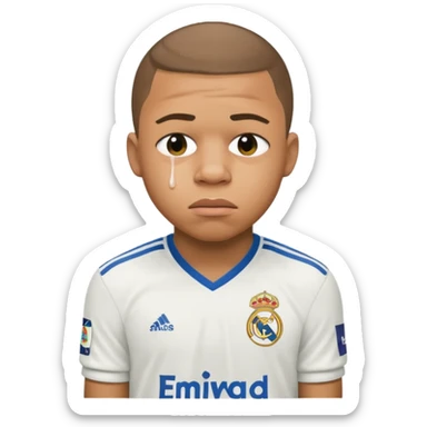 Mbappe crying with réal Madrid jersey on sticker