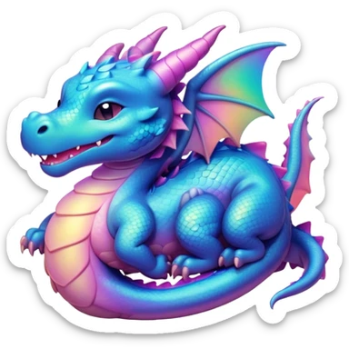 Meme-Worthy Cute Sleeping Dragon Portrait Emoji, Head resting peacefully with a contented smile, showcasing a sinuous, graceful build and a luxuriously soft, iridescent scaled body, eyes gently closed in serene, magical slumber, Simplified yet hilariously adorable features, highly detailed, glowing with a soft, drowsy mystical light, high shine, relaxed and utterly lovable, stylized with an air of playful fantasy, soft glowing outline, capturing the essence of a sleeping dragon that feels destined to become the next viral sensation of enchanted rest! sticker