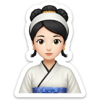 mom with black bun wearing white hom kimono and white apron sticker