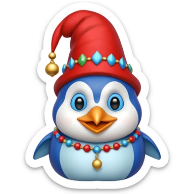 crazy colorful pudgy penguin jolly joker, medieval, vintage, court jester, mac os icon, blue color sticker