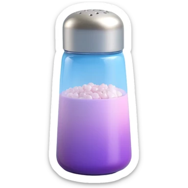 Add salt shaker holes to the top of the salt shaker. Keep everything else exactly the same, iOS emoji style, 3D, shiny, smooth gradients, soft shadows, realistic salt shaker shape, metallic lid, no face. Add a glossy effect to the glass. sticker