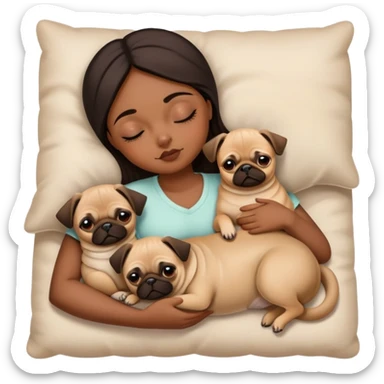 one brown girl and two pugs and one chihuahua pug mix sleeping  sticker