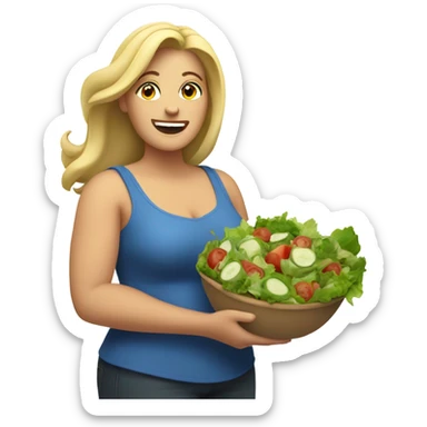 overweight blondie woman exciting with a salad sticker